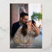 エレガントユニークタイポグラフィ結婚写真 箔招待状 (正面)