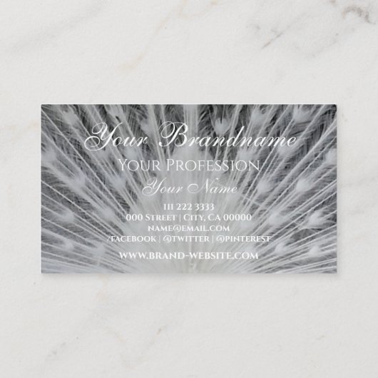 エレガントユニークデザインピーコックホワイトブラックとロゴ 名刺 (裏面)