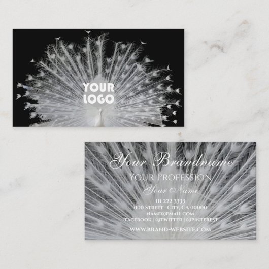 エレガントユニークデザインピーコックホワイトブラックとロゴ 名刺 (正面/裏面)