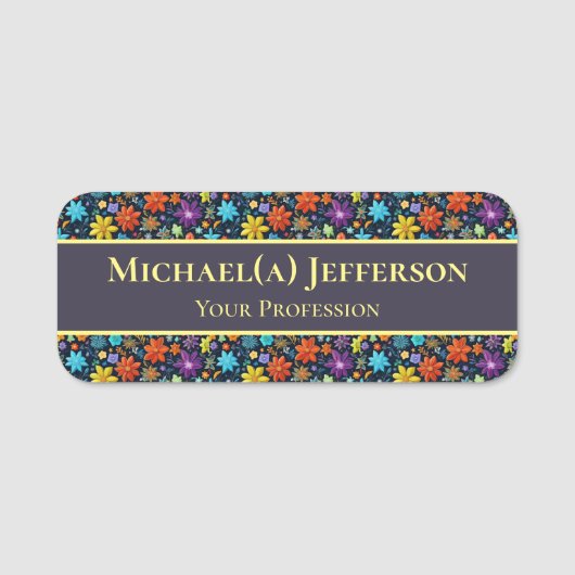 エレガントユニーク数々の花の模様 名札 (正面)