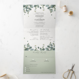 エレガントユーカリすべて結婚の1の3倍Inv 三つ折り招待状