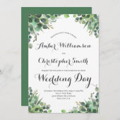 エレガントユーカリの緑の葉葉の結婚葉 招待状 (正面/裏面)