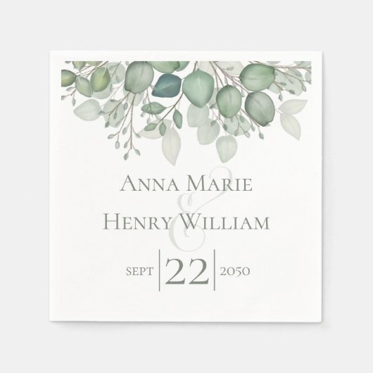 エレガントユーカリの緑の葉葉 スタンダードカクテルナプキン (正面)