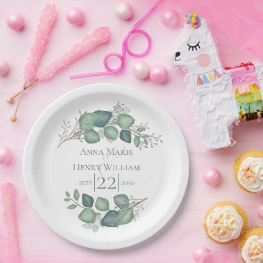 エレガントユーカリの緑の葉葉 ペーパープレート (パーティー)