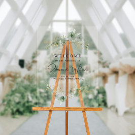 エレガントユーカリの葉結婚の歓迎 アクリルサイン