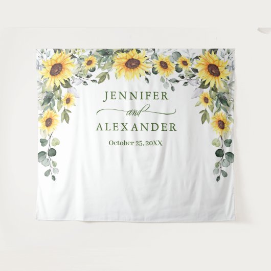 エレガントユーカリひまわり写真背景 タペストリー (正面(横))