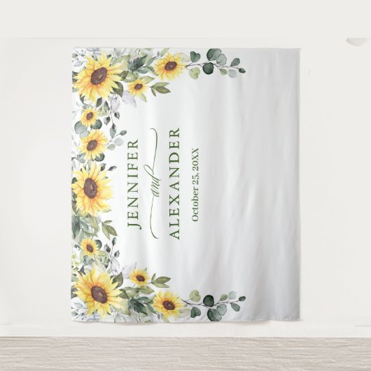 エレガントユーカリひまわり写真背景 タペストリー (正面)