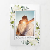 エレガントユーカリアイボリーホワイトローズ結婚ズ 三つ折り招待状 (カバー)