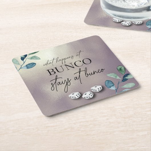 エレガントユーカリフローラサイコロバンコ スクエアペーパーコースター (アングル)