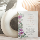 エレガントユーカリフローラピンクローズ金ゴールド結婚ズ 箔招待状