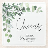 エレガントユーカリブライダルパーティ結婚の贈り物 ガラスコースター (正面)