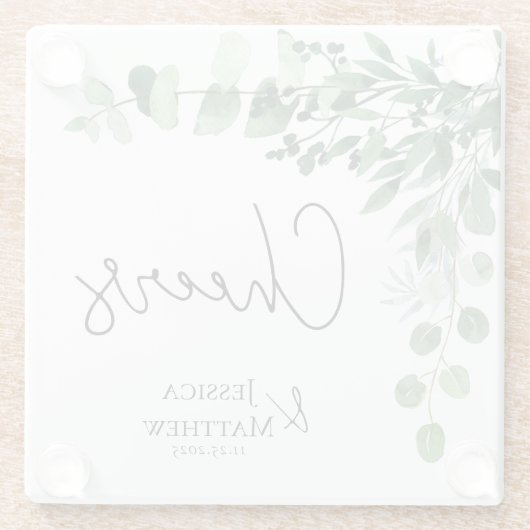 エレガントユーカリブライダルパーティ結婚の贈り物 ガラスコースター (裏面)