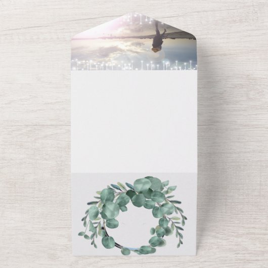 エレガントユーカリリース結婚の全てを一つにまとめる オールインワン招待状 (外側)