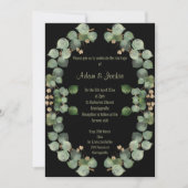 エレガントユーカリリース結婚ズブラック 招待状 (正面)