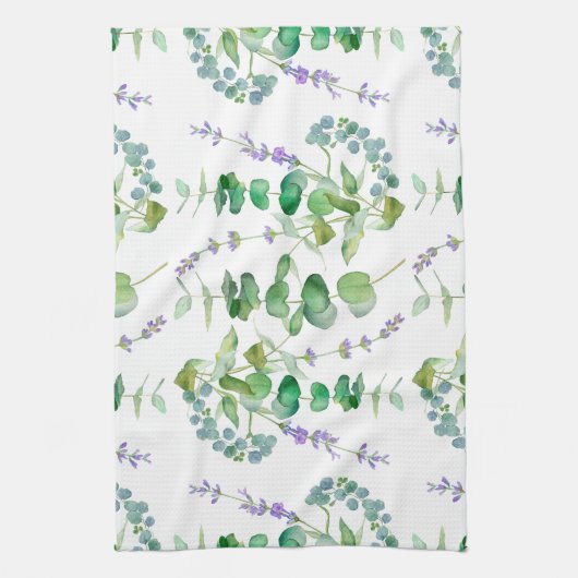 エレガントユーカリ模様の水色 キッチンタオル (縦)