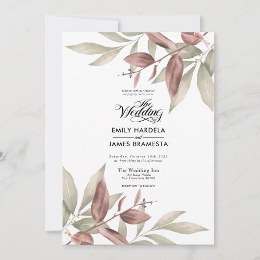 エレガントユーカリ水の色バジェット結婚ズ 招待状 (正面)