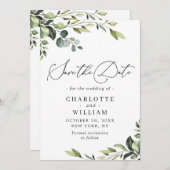 エレガントユーカリ水カラーフローラ結婚ズ セーブザデート (正面/裏面)