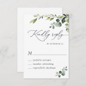 エレガントユーカリ水カラーフローラ結婚ズ 出欠カード (正面/裏面)