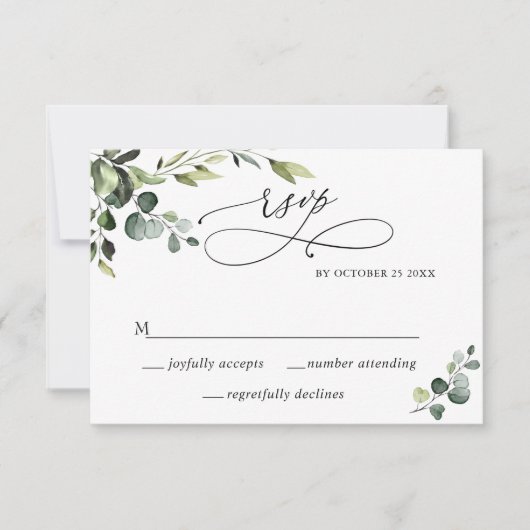 エレガントユーカリ水カラーフローラ結婚ズ 出欠カード (正面)