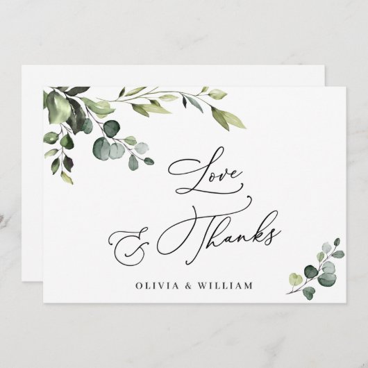 エレガントユーカリ水彩フローラ サンキューカード (正面/裏面)
