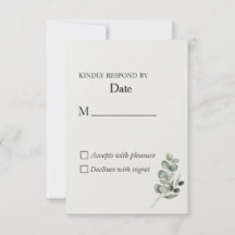エレガントユーカリ水彩結婚式RSVPカード