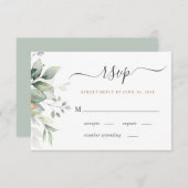 エレガントユーカリ水彩緑結婚草 出欠カード (正面/裏面)