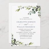 エレガントユーカリ水彩緑結婚草 招待状 (正面/裏面)