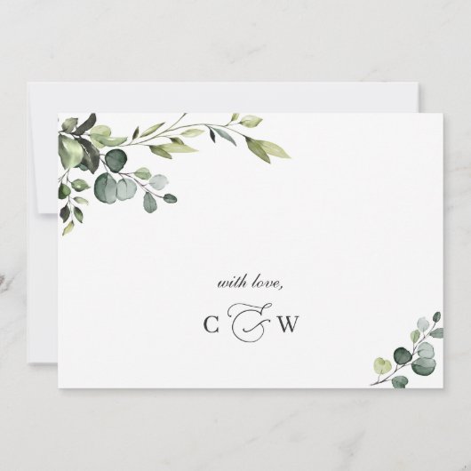 エレガントユーカリ水彩緑結婚草 招待状 (裏面)