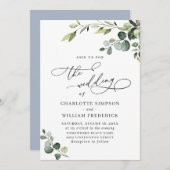 エレガントユーカリ水彩緑結婚草 招待状 (正面/裏面)