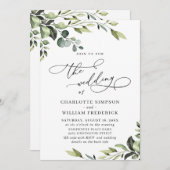 エレガントユーカリ水彩緑結婚草 招待状 (正面/裏面)