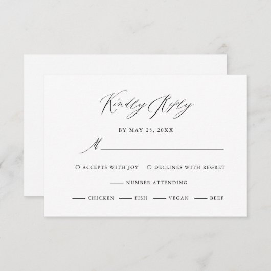 エレガントユーカリ水彩黒文字結婚の 出欠カード (正面/裏面)