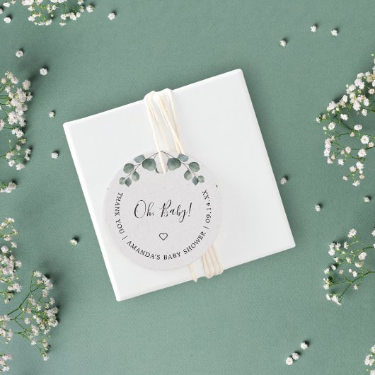 エレガントユーカリ水彩OH赤ちゃんシャワー フェイバータグ