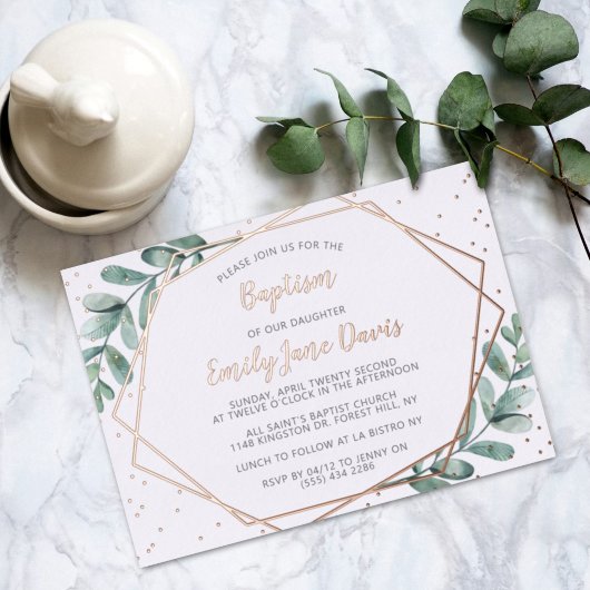 エレガントユーカリ洗礼又は《キリスト教》洗礼式や命名式実在 箔招待状