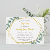 エレガントユーカリ洗礼又は《キリスト教》洗礼式や命名式実在 箔招待状 (立ち正面)