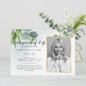 エレガントユーカリ生命の写真お祝い 招待状 (スタンド正面)