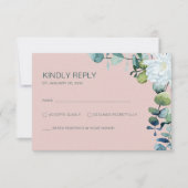 エレガントユーカリ白い花シ結婚ック 出欠カード (正面)