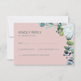 エレガントユーカリ白い花シ結婚ック 出欠カード