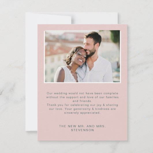 エレガントユーカリ白い花結婚写真 サンキューカード (裏面)