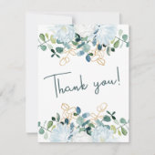 エレガントユーカリ白い花結婚写真 サンキューカード (正面)