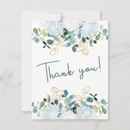 エレガントユーカリ白い花結婚写真 サンキューカード