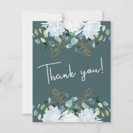 エレガントユーカリ白い花結婚写真 サンキューカード