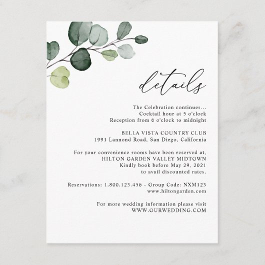 エレガントユーカリ結婚グリネリー詳細 エンクロージャーカード (正面)