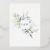 エレガントユーカリ結婚グリネリー金ゴールド 箔招待状 (裏面)