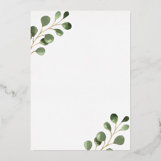 エレガントユーカリ緑のバプテスマ実在金ゴールド 箔招待状 (裏面)