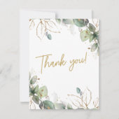 エレガントユーカリ緑の写真結婚の サンキューカード (正面)