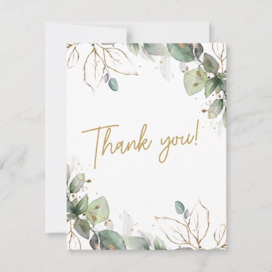 エレガントユーカリ緑の写真結婚の サンキューカード (正面)