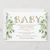 エレガントユーカリ緑の金ゴールドアルファベット 招待状 (正面)