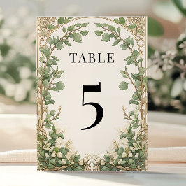 エレガントユーカリ緑の金ゴールドテーブル番号 招待状