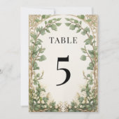 エレガントユーカリ緑の金ゴールドテーブル番号 招待状 (正面)