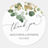 エレガントユーカリ緑の金ゴールドホイル結婚ズ ラウンドシール (正面)